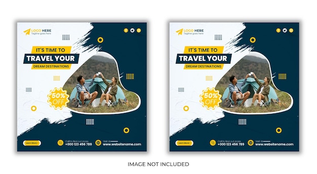 Holiday travel tourism square Instagram post template design