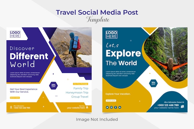 Holiday Traveling and tour square flyer and facebook and instagram social media post banner template