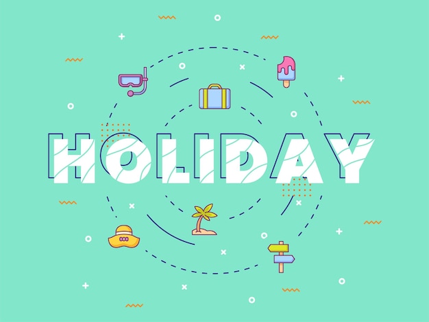 Vector holiday typography calligraphy lettering around summer icon with outline style