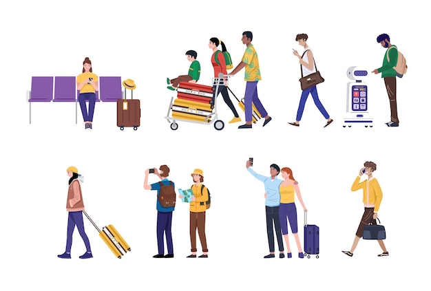 Holiday vacation set of tourist characters Vector