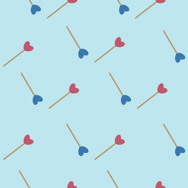 Holiday vector heart on a stick seamless pattern