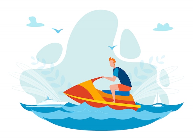 Holidaymaker Riding Jet Ski Flat Character