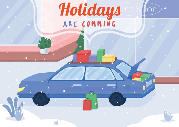 Vector holidays are coming poster flat template