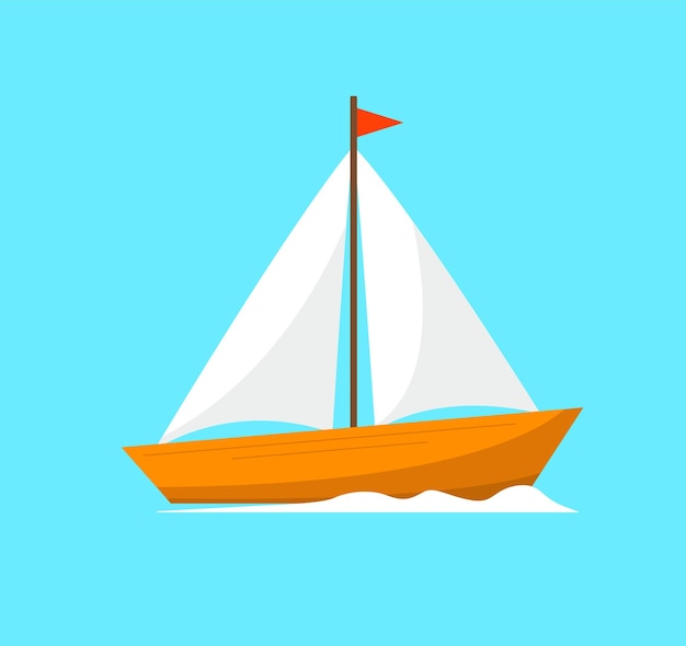 Holidays at sea A boat with sails floating on the waves Vector illustration