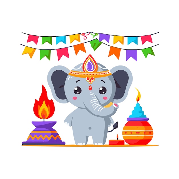 Holika Dahan celebration elephant flat vector design