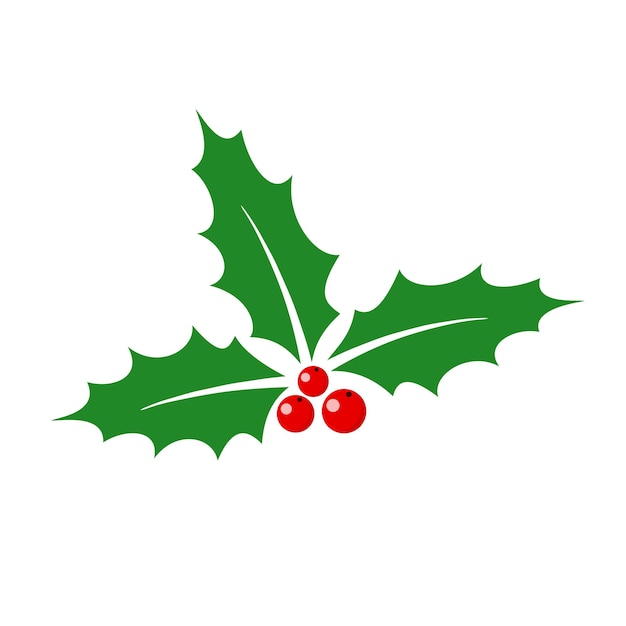 Holly berry leaves isolated. Christmas icon in flat design. Vector illustration.