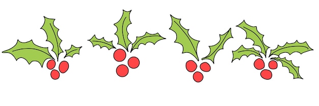 Holly berry. Set of Christmas elements. Vector illustration. Hand draw.