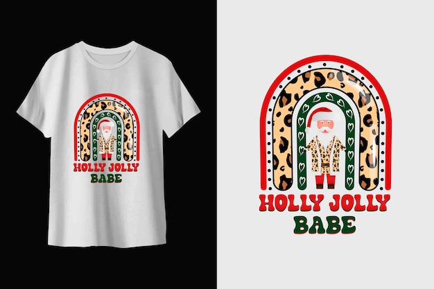 Holly jolly babe boho Christmas t-shirt design with santa