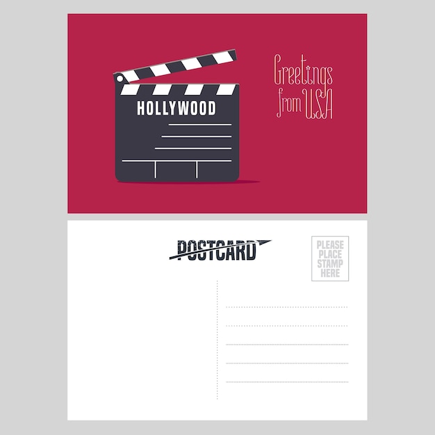 Hollywood clapper board  illustration.  element for airmail card sent from USA for travel to America concept