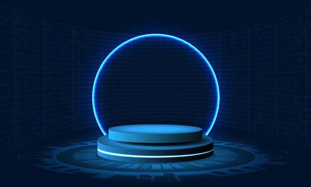 Hologram podiumfuturistic circle blue vector HUDPodiumModern technologyGaming