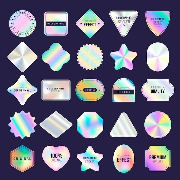 Holographic emblems Retro mockup geometrical emblems with place for text ads shiny gradients stamps recent vector templates