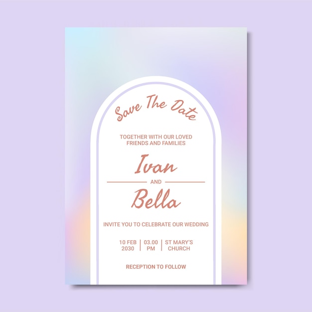 Vector holographic gradient wedding invitation template