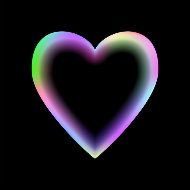 Holographic heart frame fluid liquid chrome heart shape