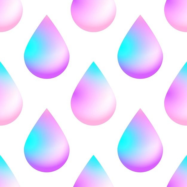 Holographic vector seamless background with holographic neon color drops. 