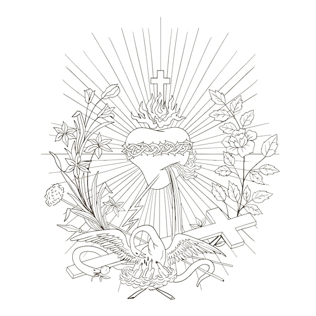 Holy heart sacred heart Vector outline illustration