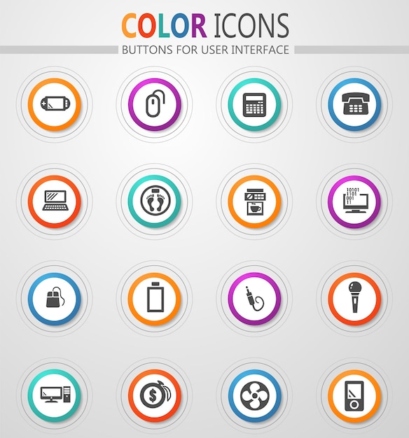 Home appliances icons on round white buttons with color strokes