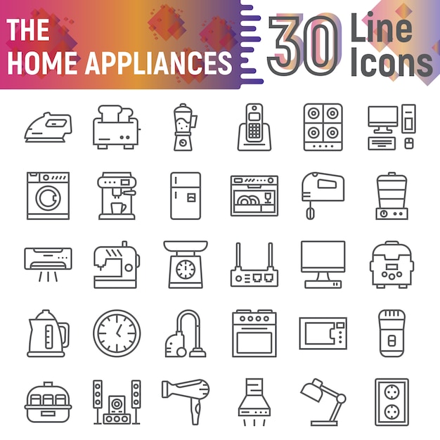 Home appliances line icon set, kitchenware symbols collection