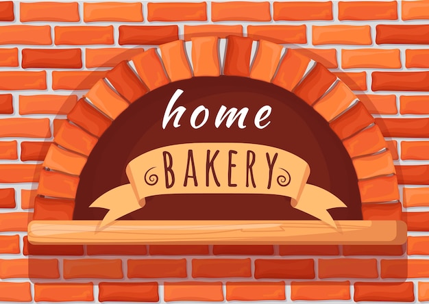 Home bakery oven Brick stone firewood stove for baking bread cooking italian pizza cheese on fire wood creative logo restaurant furnace baker fireplace neat vector illustration