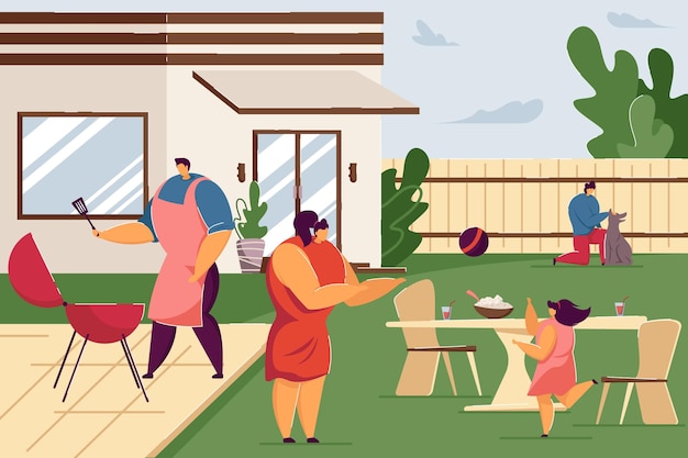 Home barbecue party illustration