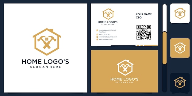 home build logo with business card design vector premium