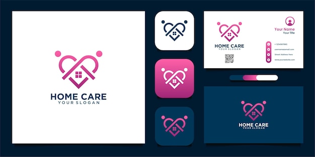 home care logo design with people line and business card