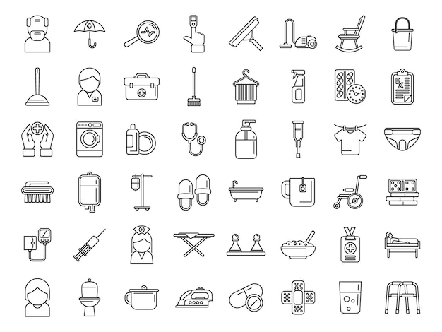 Home care services icons set outline vector Care senior