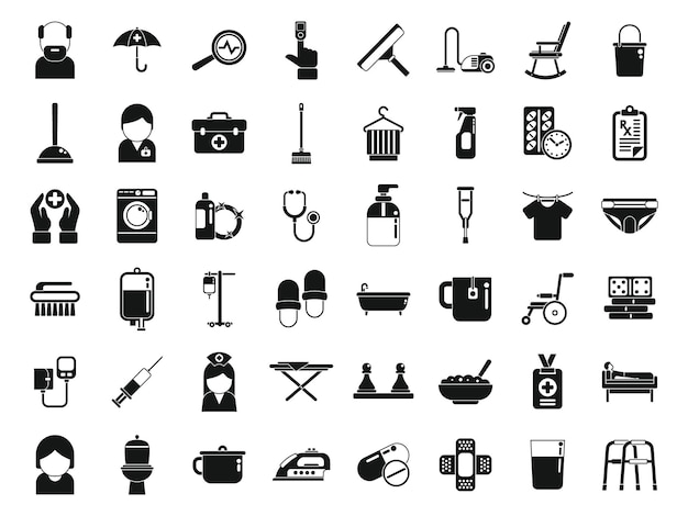 Home care services icons set simple vector Care senior