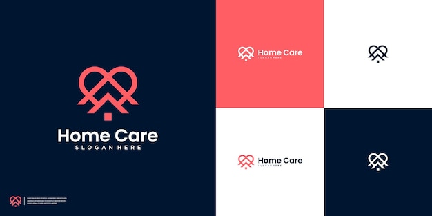 Home Care with line art style logo design inspiration