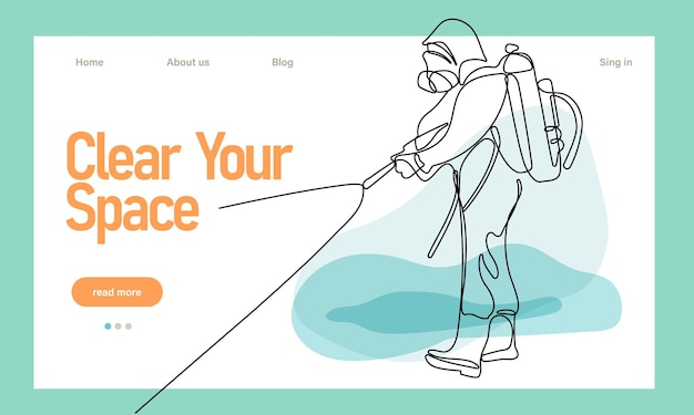 Home cleaning service landing page design concept illustration of janitors with cleaning tools