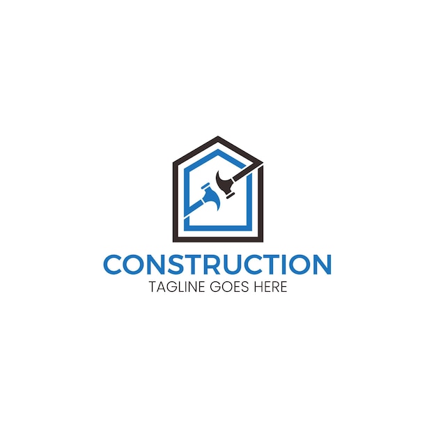 Home construction real estate and hammer logo design Premium Vector