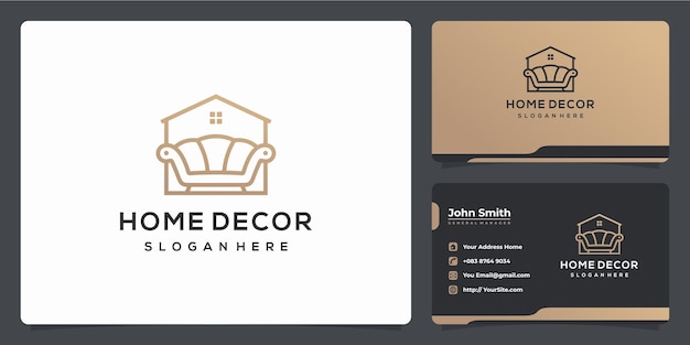 Home decor sofa monoline luxury logo design and business card