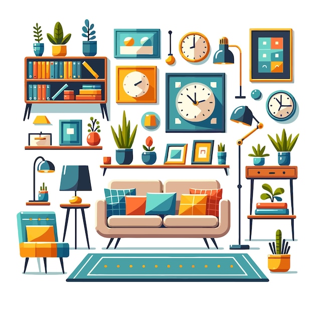 Vector home decoration cartoon collection set