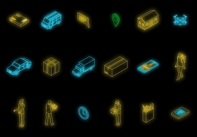 Home deliveryicons set vector neon