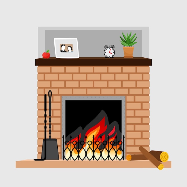 Home fireplace with decoration of family photo