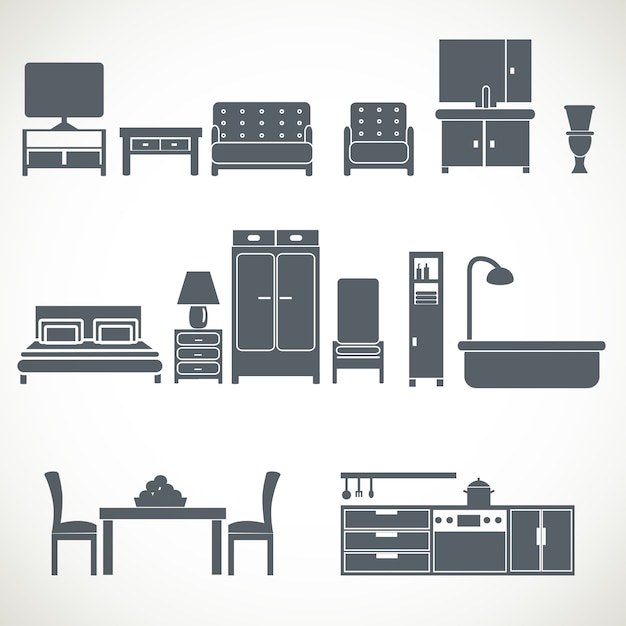 Home furniture design blackicons set