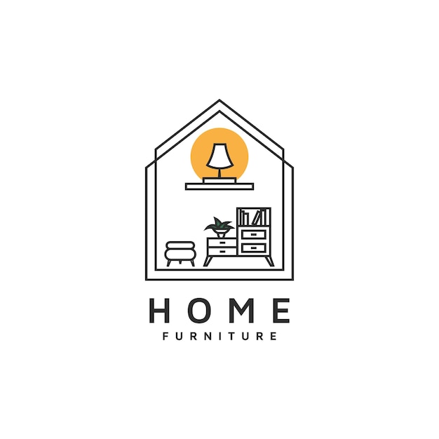 Home furniture logo design with lamp drawer shelf flower and chair concept