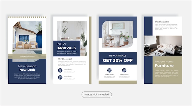 Home furniture social media stories template banner set