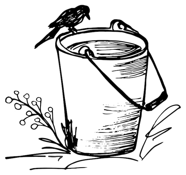 Home gardening doodle elements Bucket of water