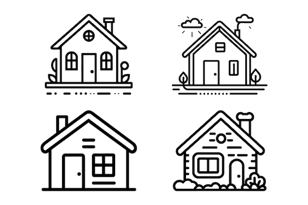 Home Icon set Illustration of house icons Black and white house icon Outline Style Home line art