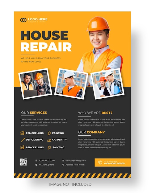 Home improvement and repair construction or build home business flyer design template