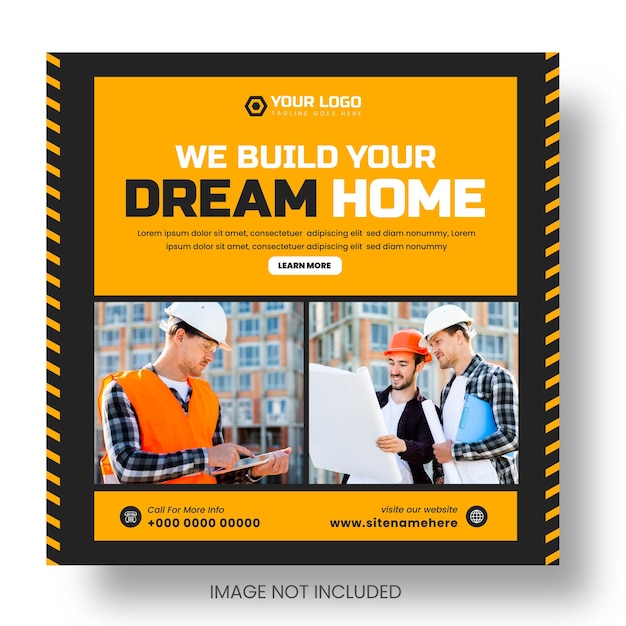 Home improvement and repair construction or build home social media post web banner design template