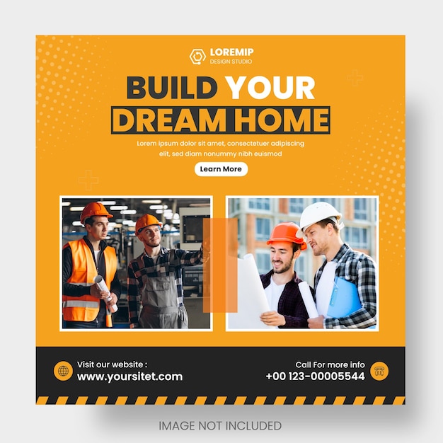 Home improvement and repair construction or build home social media post web banner design template