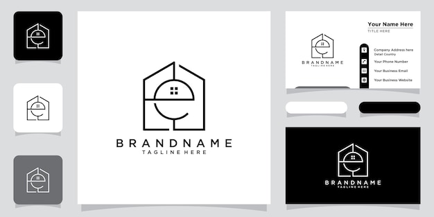 Home initial Letter E Logo design with business card design Premium Vector