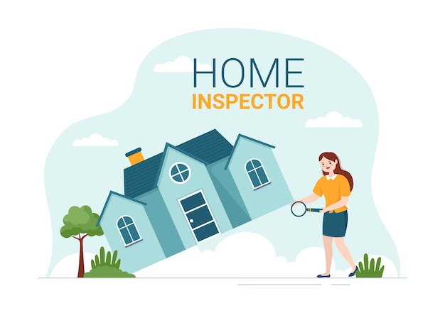 Home Inspector Checks the Condition of the House and Writes a Report on Flat Illustration