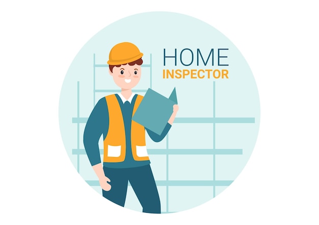 Home Inspector Checks the Condition of the House and Writes a Report on Flat Illustration