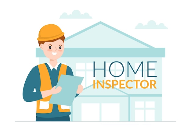 Home Inspector Checks the Condition of the House and Writes a Report on Flat Illustration