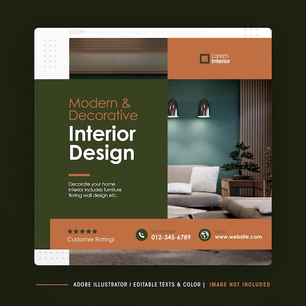 Home Interior Design Social media post template or Interior Furniture Social Post Design