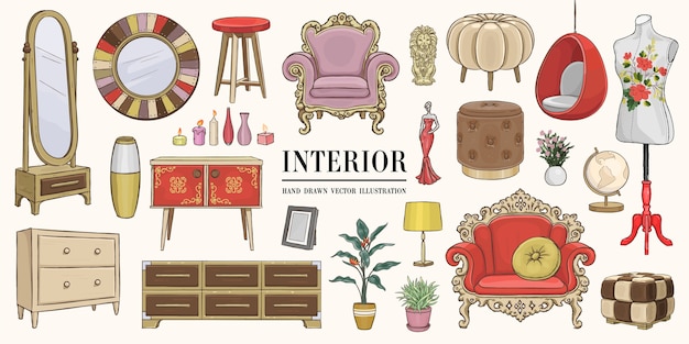 Vector home interior elements set