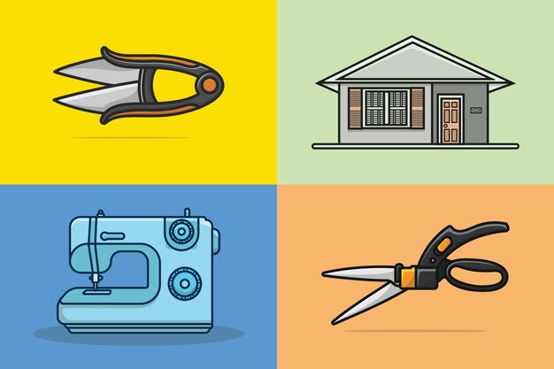 Home Interior Fabric Cutting equipment icons collection vector illustration.