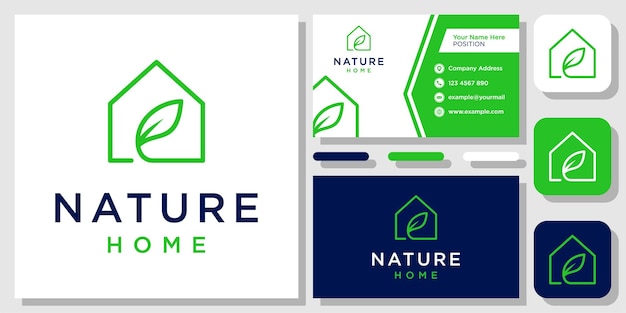 Vector home leaf house nature building organic green logo design inspiration with template business card